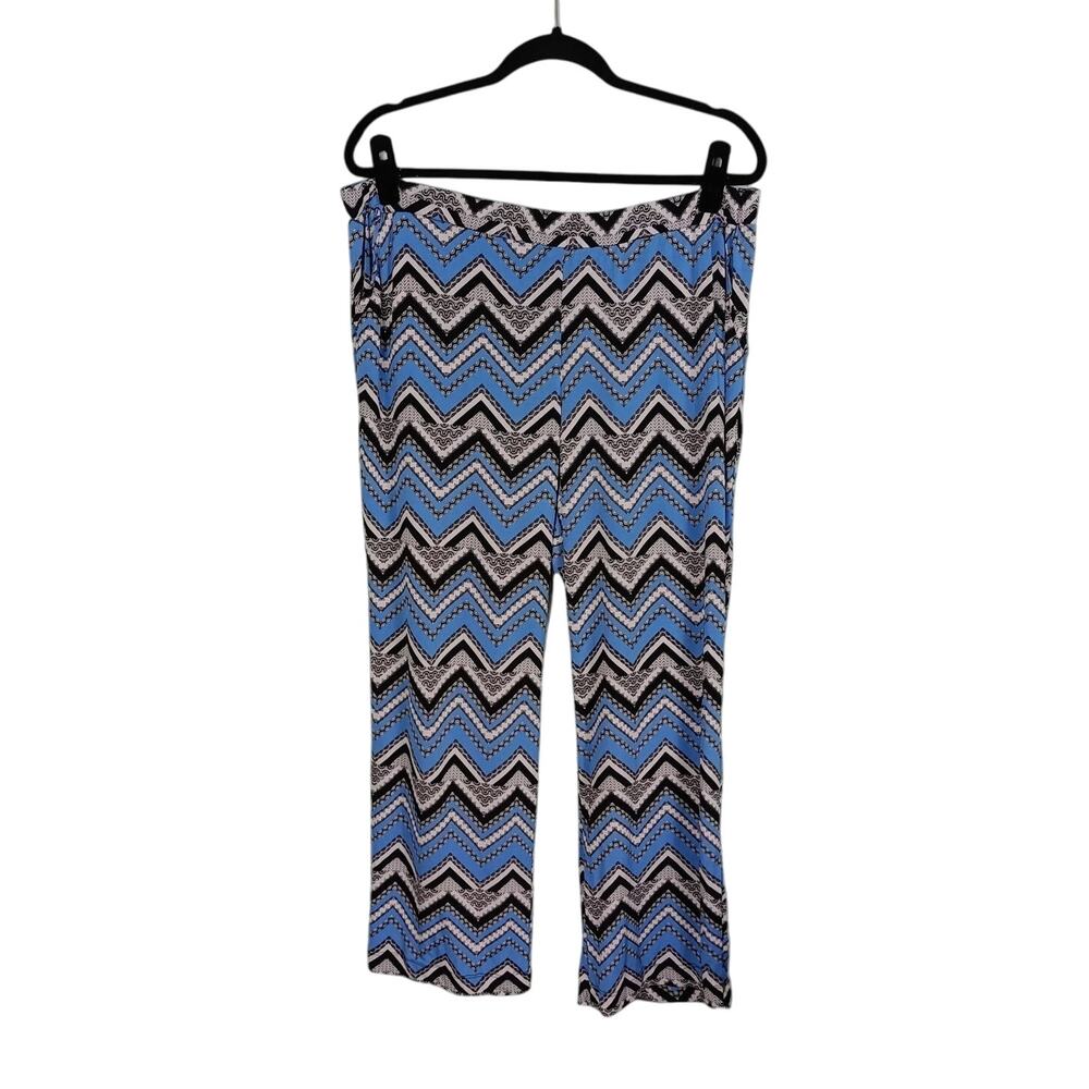 NEW DIRECTIONS Petite Womens PXL Blue Black White Chevron Zig Zag Palazzo‎ Pants